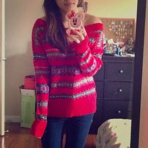AE red fair isle sweater