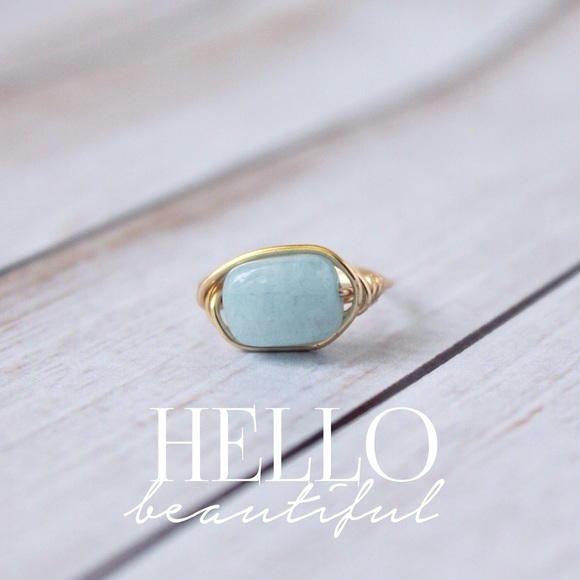 LucyMint Jewelry - Blue Amazonite Gemstone Wire Wrapped Ring