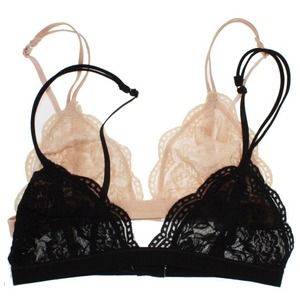 Lace Bralette (2 Pack) in Black and Nude