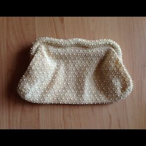 cream vintage beaded clutch