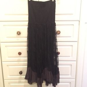 Free People Strapless Black Lace Maxi Detail
