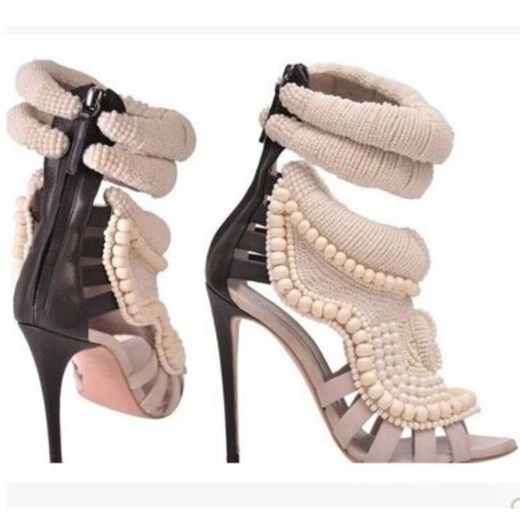 4.9" Giuseppe Zanotti Peep Toe Beaded Ankle Pumps