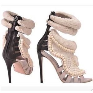 4.9" Giuseppe Zanotti Peep Toe Beaded Ankle Pumps