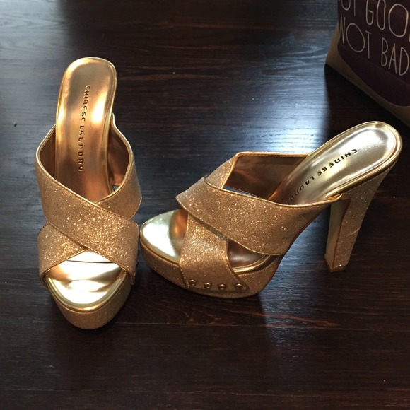 Sparkly Gold Open Toe Heels