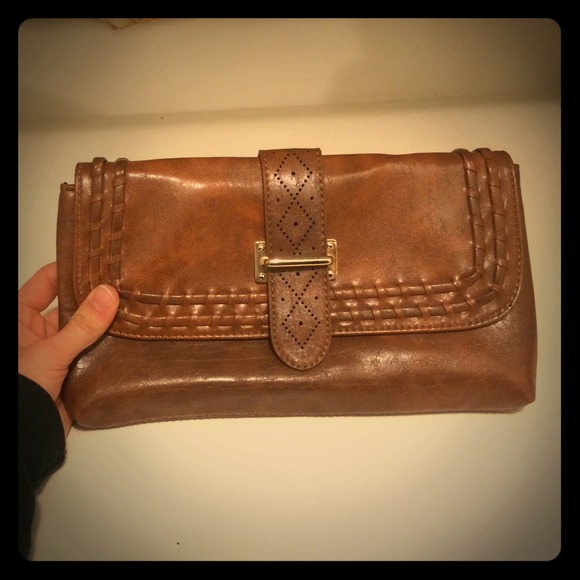 Brown Faux Leather Satchel/Clutch