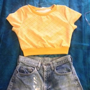 Yellow crop top and high waist shorts!