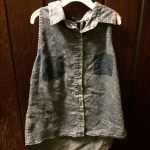 Open Back Sleeveless Button Up
