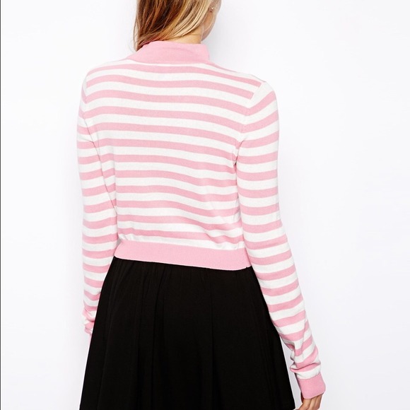 ASOS Striped Crop Turtleneck Sweater Pink 4 - Picture 3 of 3