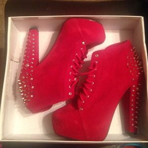 Red suede booties