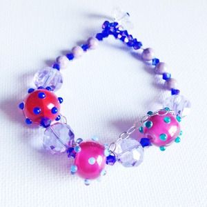 Red, Purple, and Blue Lampwork Beaded Bracelet