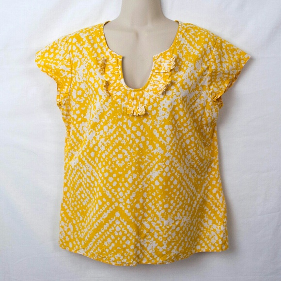 Banana Republic Yellow and White Cap Sleeve Blouse