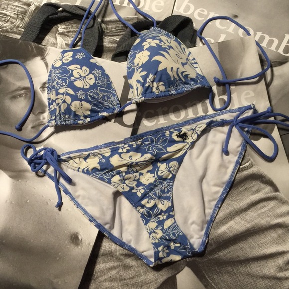 A&F Pale Blue and White Bikini