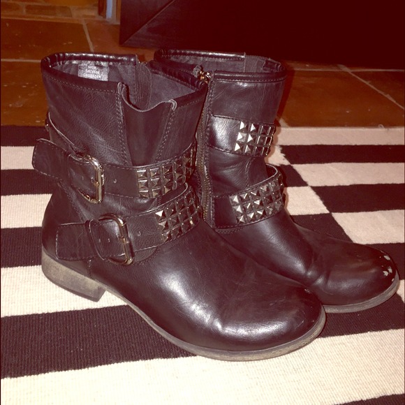PACSUN Black Pleather Studded Rocker Booties