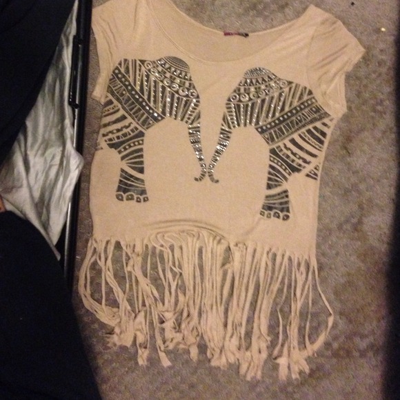 Brown elephant fringed shirt