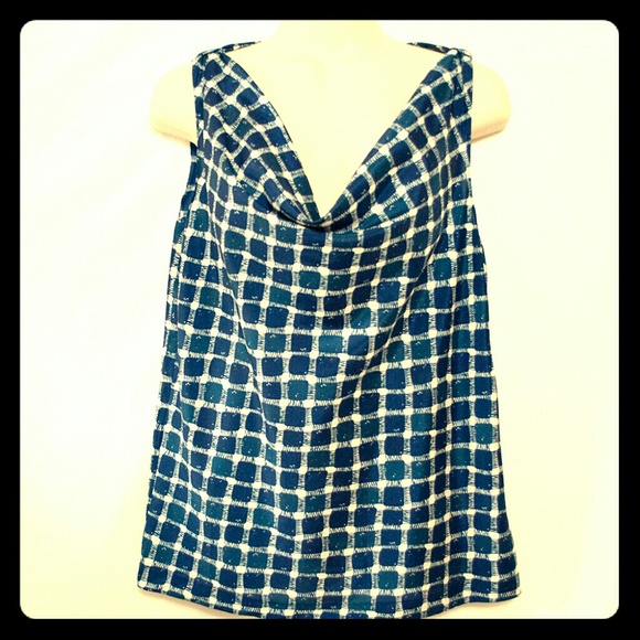 Banana Republic Blue and White Cowl Neck Tank Sz S