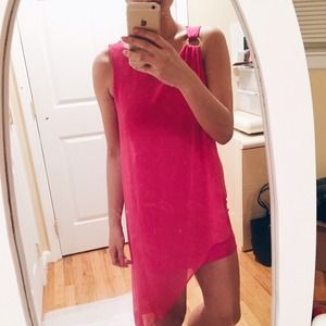 Bebe Asymmetrical Pink Dress with Chiffon (XS)
