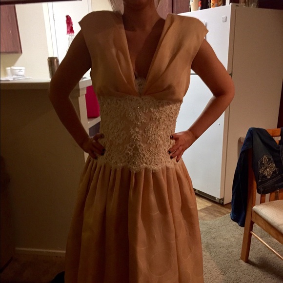 Saks Fifth Avenue Vintage Peach Dress - Picture 2 of 4