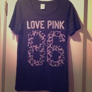 Love Pink Black Tee With Sequin Bling