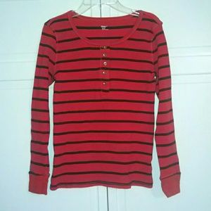 Long sleeve striped waffle shirt