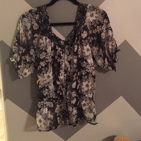 Black & grey floral sheer top