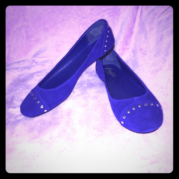 Candies Blue Suede Flats w/Flat Stud Detail