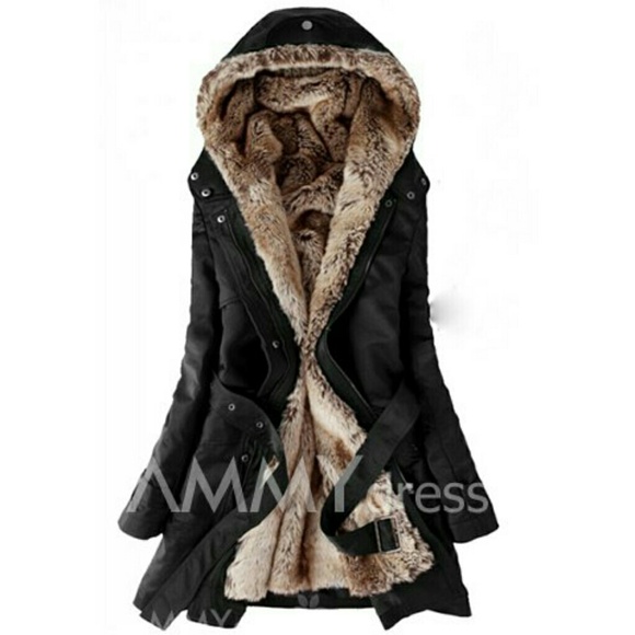 Hooded Thickened Faux Fur Lined Waistband Coat!