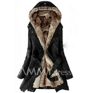 Hooded Thickened Faux Fur Lined Waistband Coat!