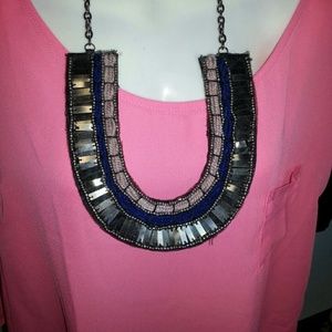 New silver blue lavender bib necklace