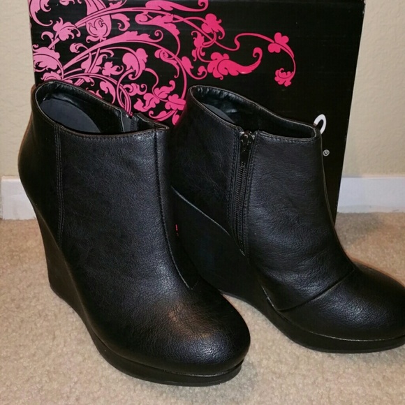 Leather Wedge Booties
