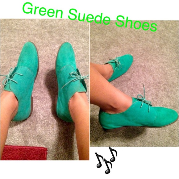 Cute Greenish Bluish Suede String up Flat Shoes!