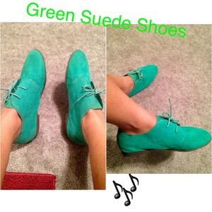 Cute Greenish Bluish Suede String up Flat Shoes!