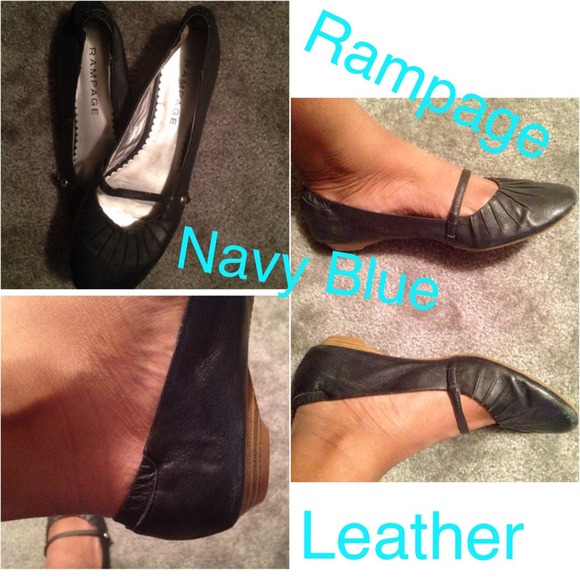 Navy Blue Leather Flats with 3/4inch heel