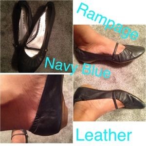 Navy Blue Leather Flats with 3/4inch heel