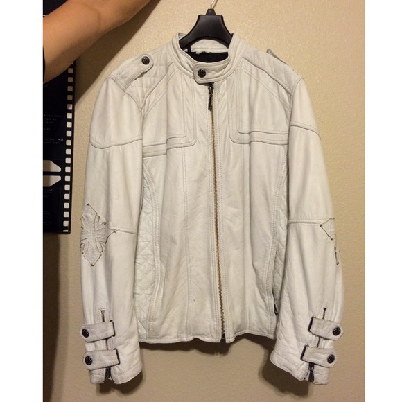 Mens White leather affliction jacket