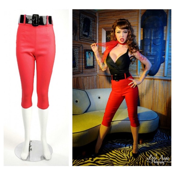 SOLD!! Deadly dames capris pinup red