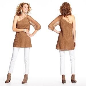 one shoulder metallic open stitch sweater