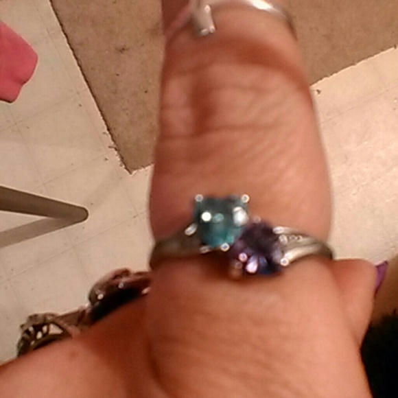 Double heart 925 amathest and blue topaz