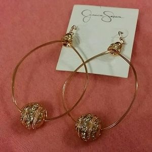 Jessica Simpson Earrings Rose Gold Hoops Bling NWT