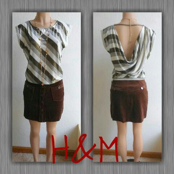H&M BROWN CORDUROY BUTTON SKIRT