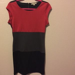 Color block red grey black dress