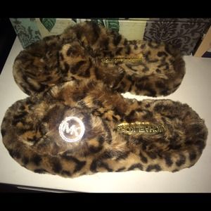 Michael Kors Faux-Fur Jet Set MK Thong Slippers