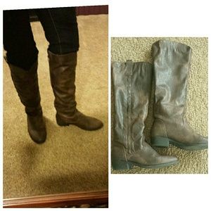 Distressed dark brown Mia Cavalry boots