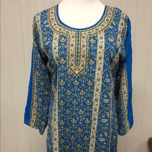 Blue printed Tunic top or Beach cover up