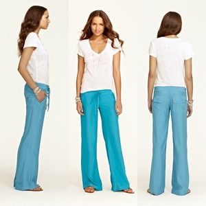 Blue Silk Wide Leg Pants