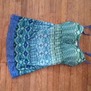 Blue and Green Tank with built in Bra Size M