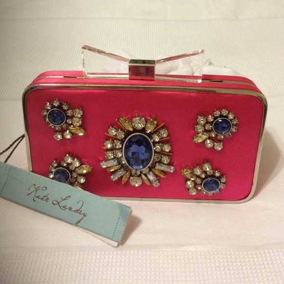 Kate Landry Handbags - NWT Kate Landry Bejeweled Hot Pink Clutch W/ Strap