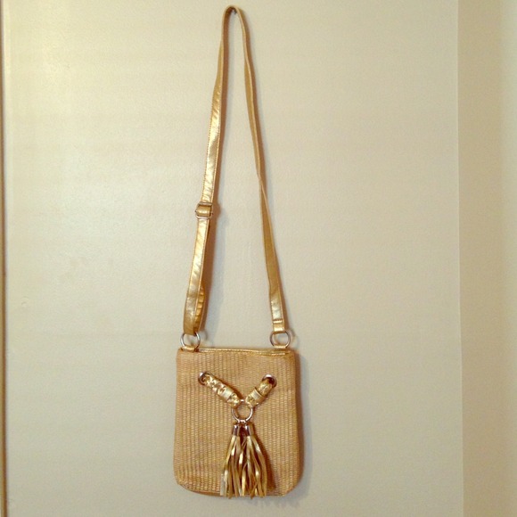Straw and gold tassel cross body
