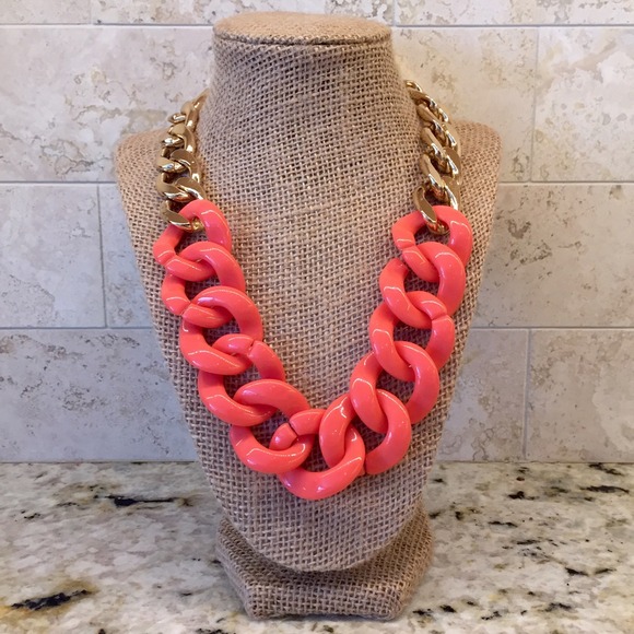 Large Gold & Coral Chain Costume Necklace