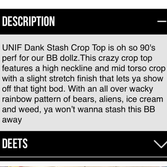 ❌SOLD❌UNIF Dank Stash Cfop Top - Picture 3 of 4