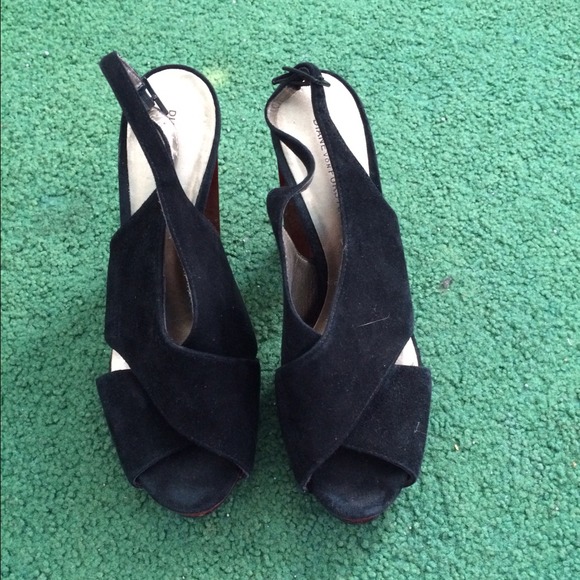 Black velvet red high heeled sandals